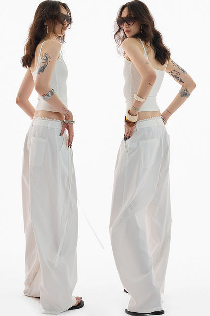 Lace Trim Pima Cotton Wide Leg Pants