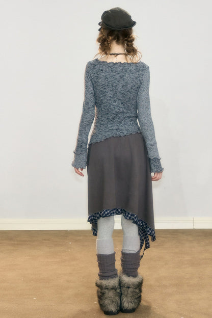 Plaid Graffiti Rabbit Irregular Hem Skirt