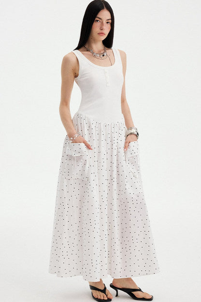 Sleeveless Polka Dot A-Line Maxi Dress