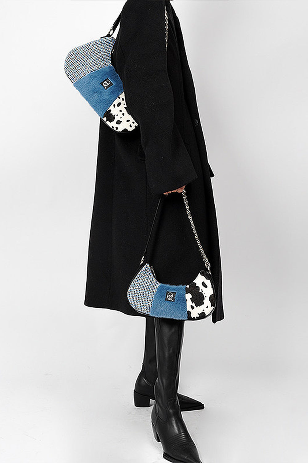 Genuine Leather Color-Block Crossbody Bag