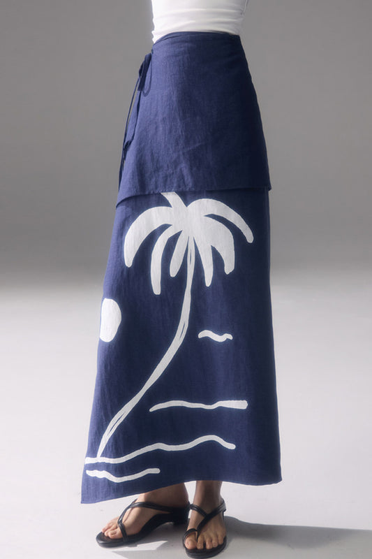 Palm Sunset Print Skirt