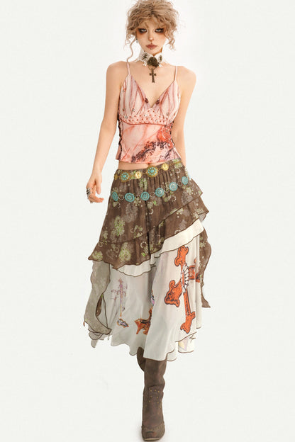Bohemian Oil Painting Print A-Line Long Skirt