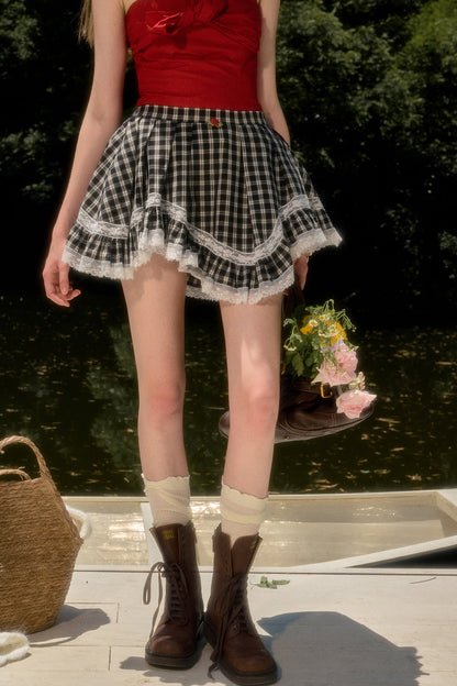 White Plaid Lace Skirt