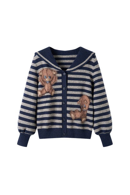 Bear Sailor Collar Chunky Knit Sweater