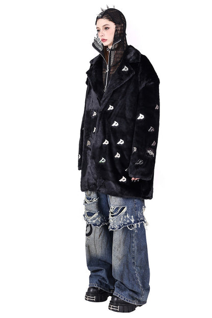 Rivet Hooded Mesh Patch Embroidery Jacket
