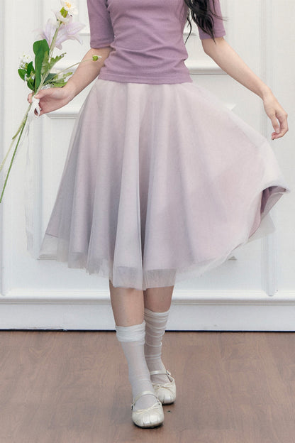 High-Waisted A-Line Puffy Mesh Skirt