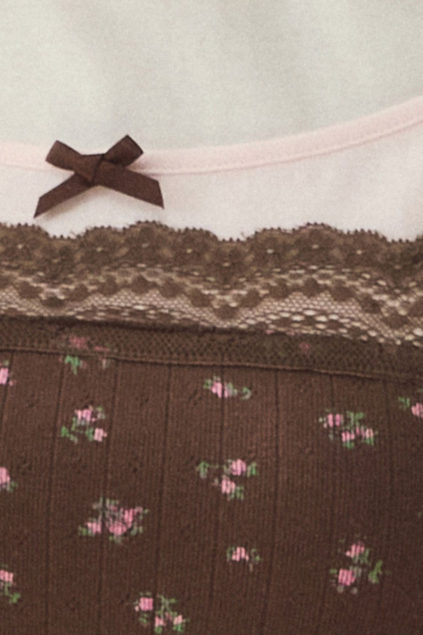 Floral Patchwork Lace Strap Puff Sleeve Top
