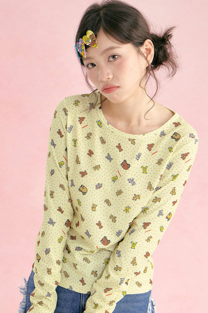 Plaid Bear Print Long Sleeve Top
