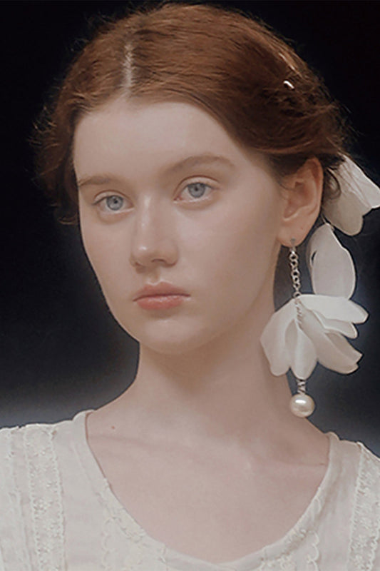 Handmade 3D Floral Pearl Earrings
