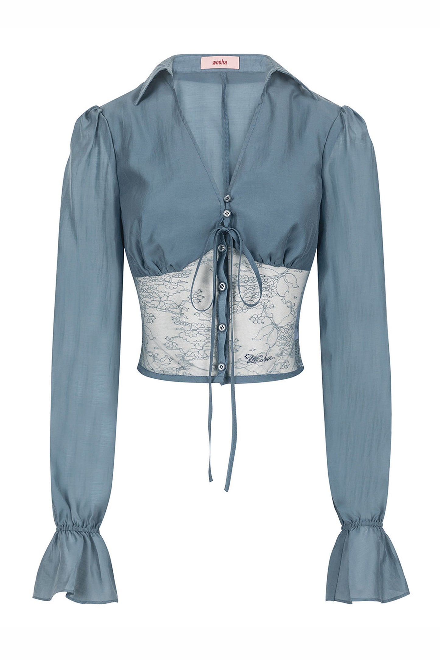 Short Lace Panel V-Neck Shirt