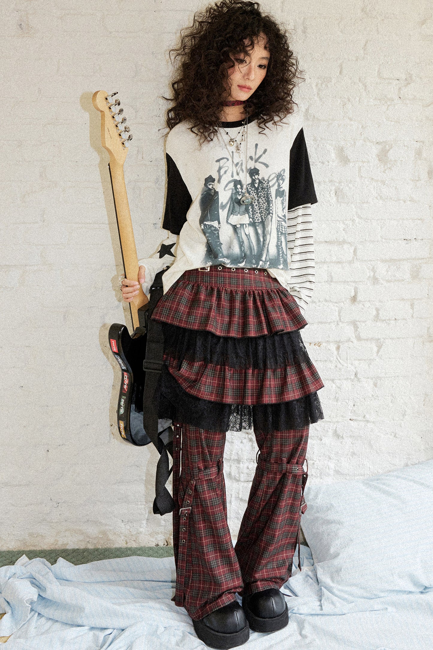 Plaid Punk Flare Trousers Set-Up