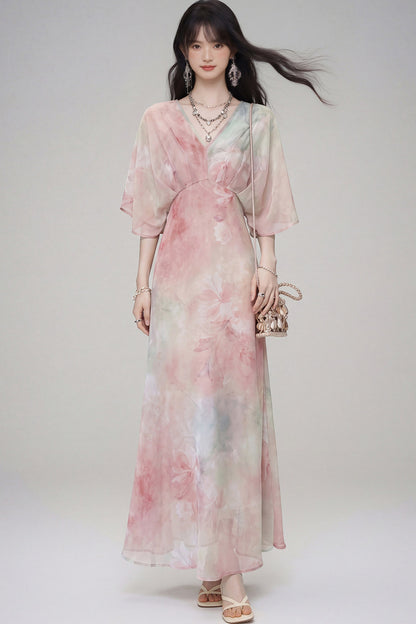 Pink Lotus Gradient Floral Dress