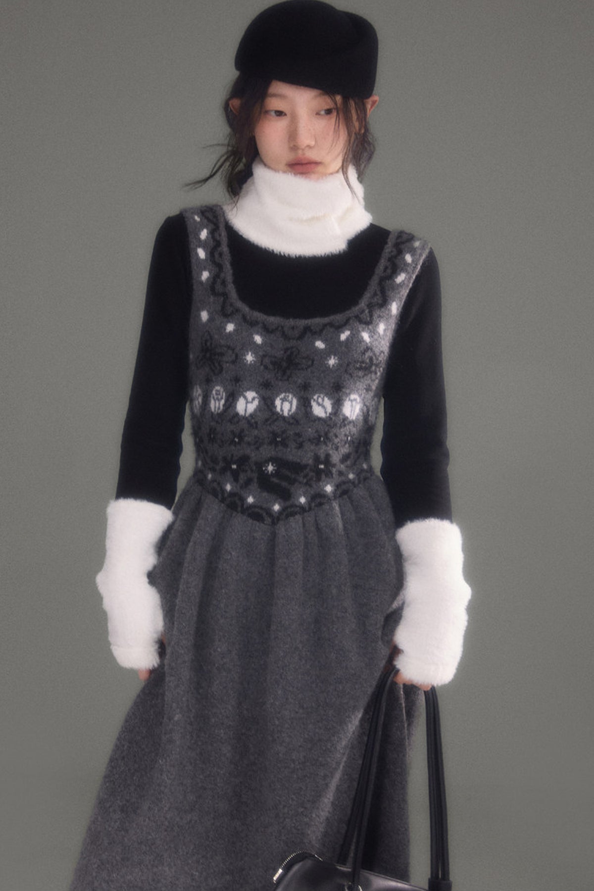 Tulip Bird Fair Isle Jacquard Knit Dress