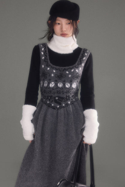 Tulip Bird Fair Isle Jacquard Knit Dress