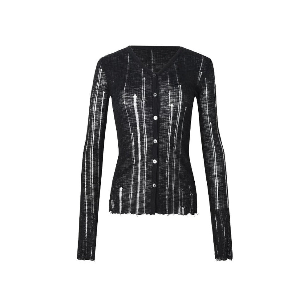 Cardigan en maille noir rayé à découpes
