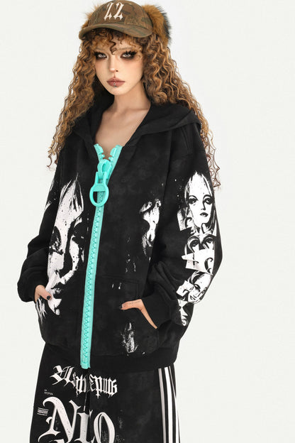 Loose Zip Hoodie Jacket and Sweatpants Set-Up