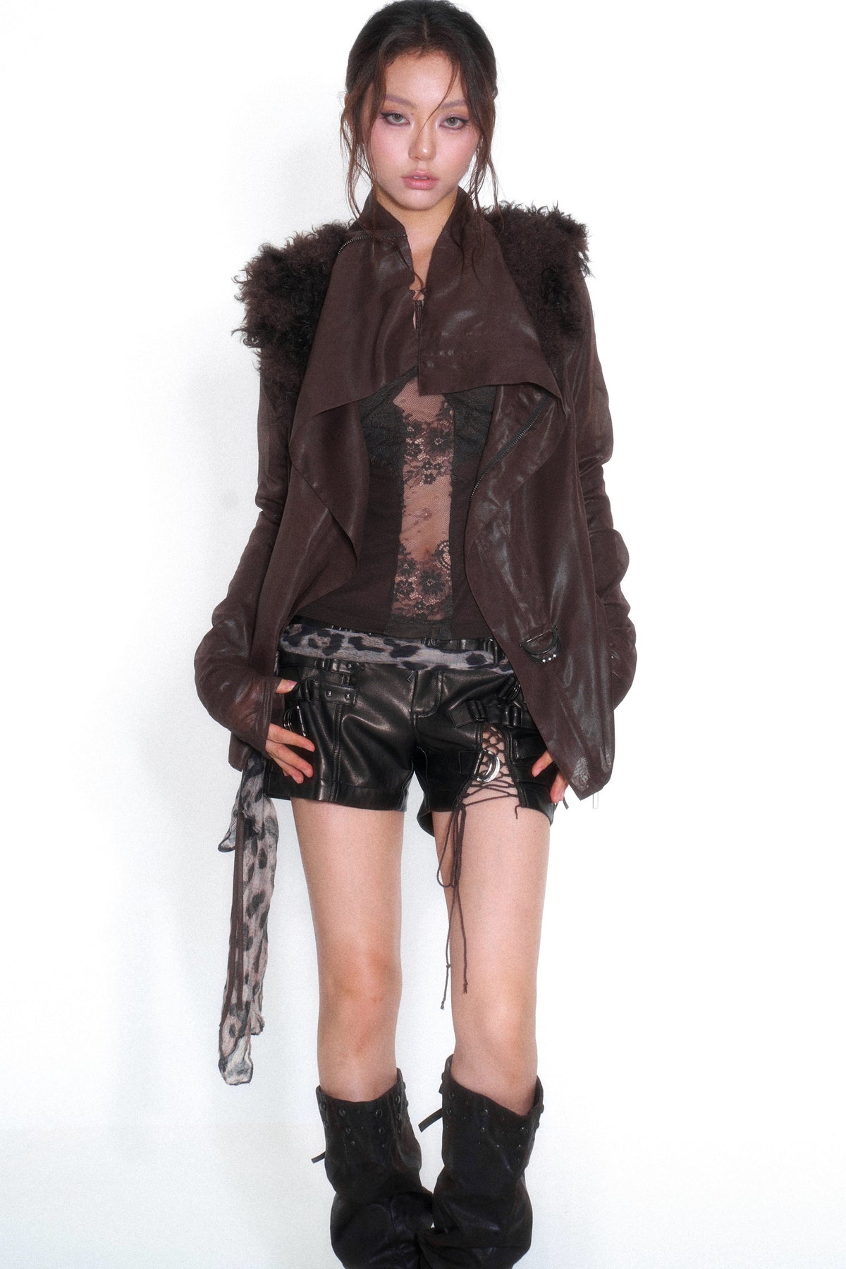 Spliced Fur Collar Scimitar Sleeve Top