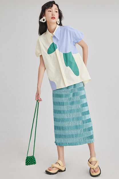 Gradient Pleated Elastic Waist Skirt