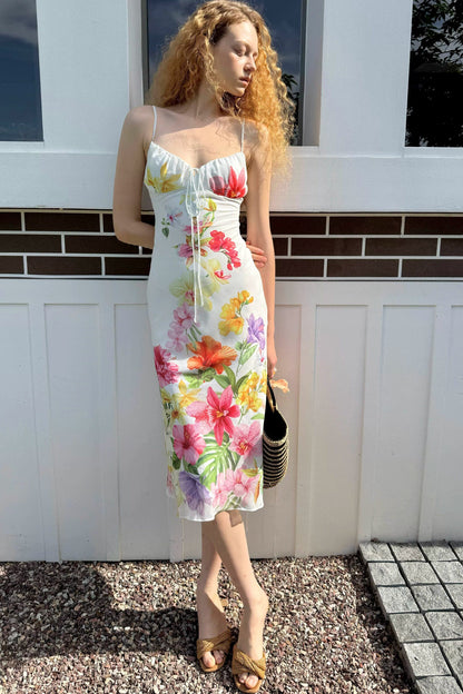 Trägerkleid mit tropischem Blumenprint