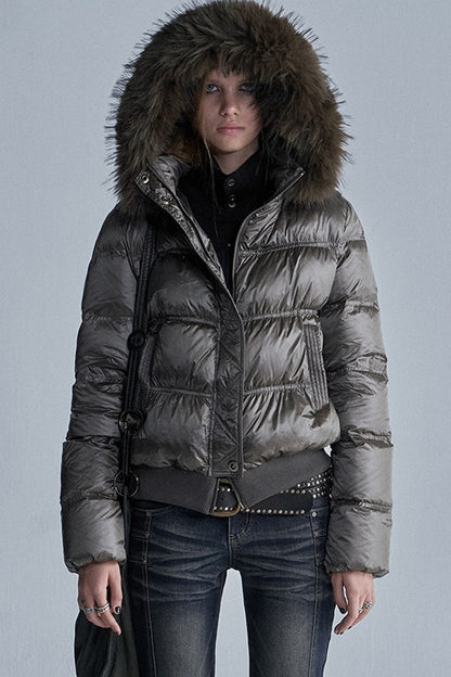 Silver Foil Fur Collar Jacket