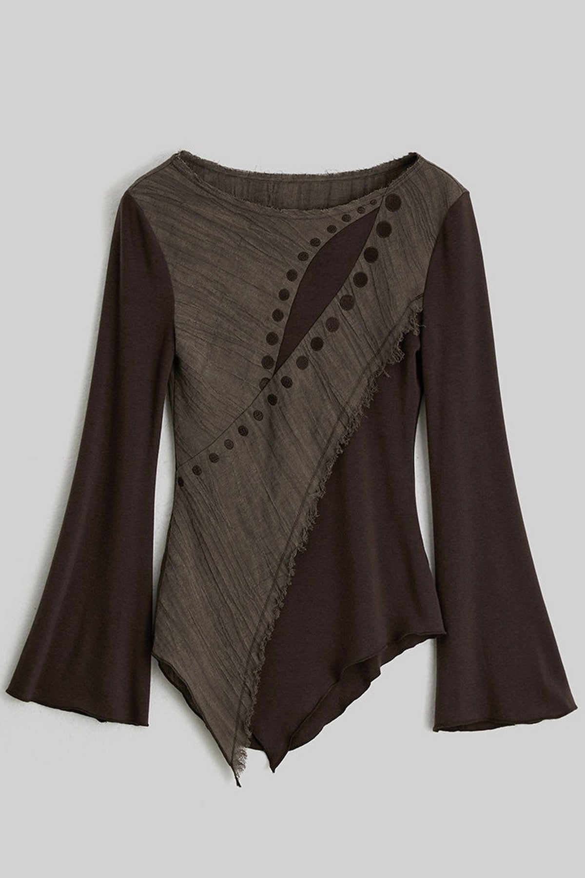 Asymmetrical Eye Embroidery Knit Top