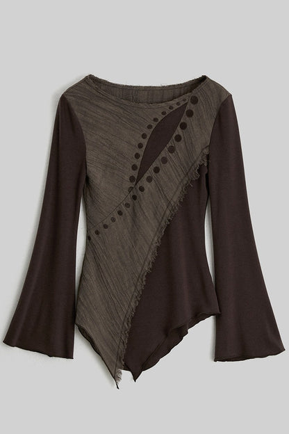 Asymmetrical Eye Embroidery Knit Top