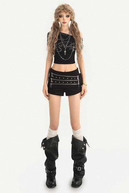 Triple Metal Zipper Punk Shorts