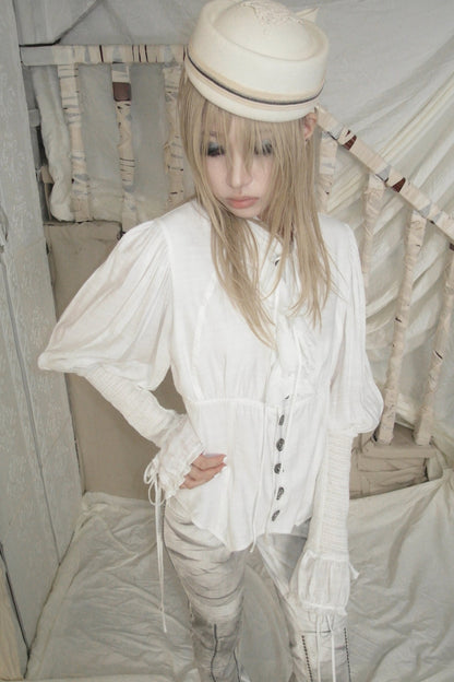 Accordion Pleated Puff Sleeve Blouse