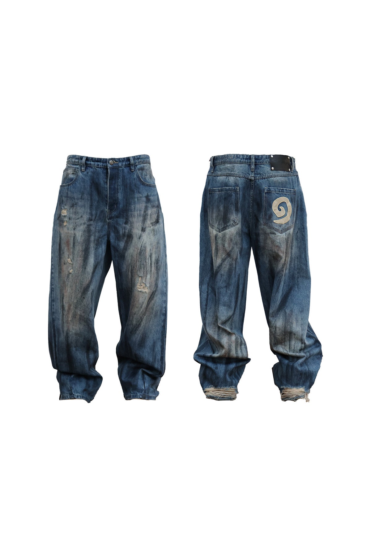 Mud-Dyed Scimitar Distressed Jeans