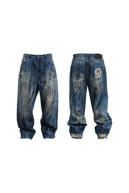 Mud-Dyed Scimitar Distressed Jeans