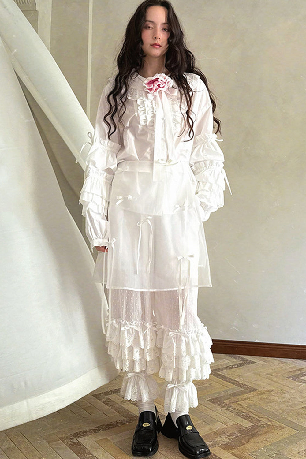 Transparent Doll Print Bowknot Apron Skirt