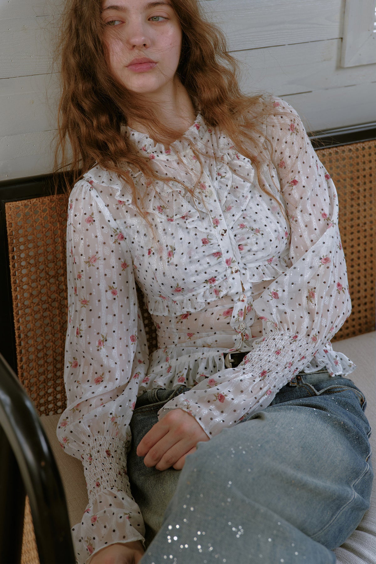 Ruffled Polka Dot Floral Blouse