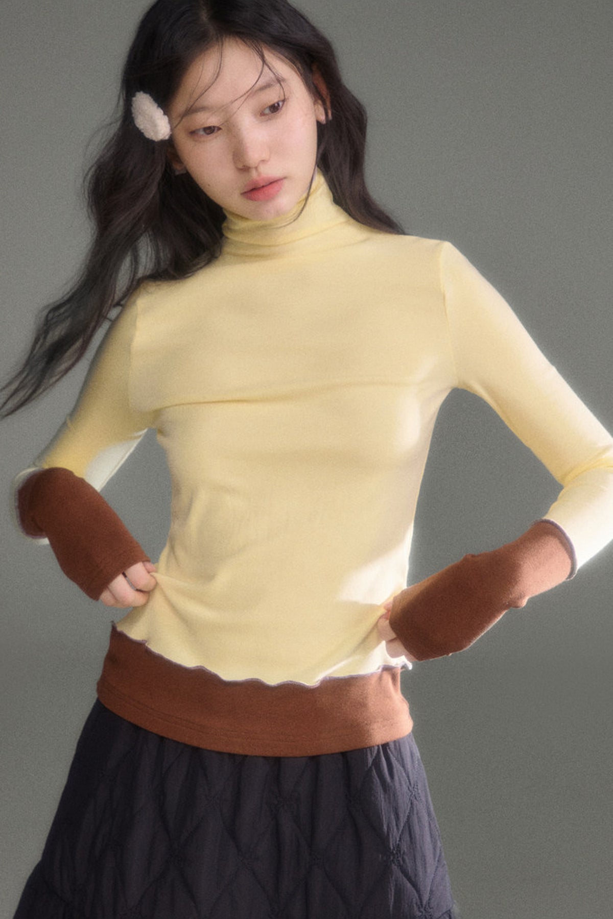 Wool Blend Color-Block Knit Top