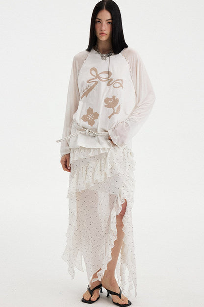 Bowknot Floral Long Sleeve Top