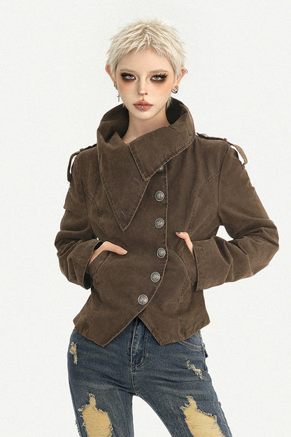 Punk Gothic Asymmetrical Diagonal Button Jacket