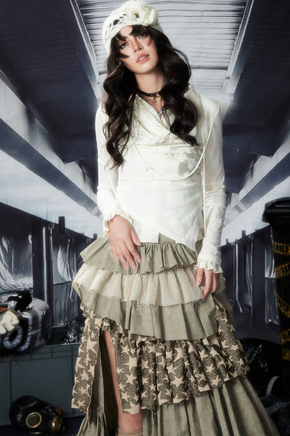 Asymmetrical Slit Tiered Skirt