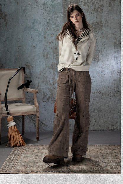 Felpa con cappuccio leggera tie-dye con mezza zip