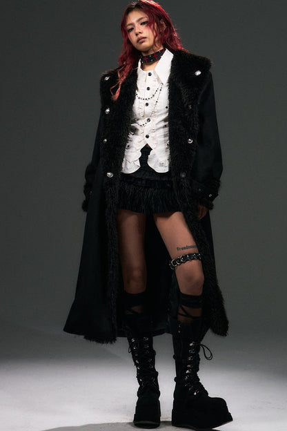Large Fur Collar Loose Lace-Up Oversized Long Woolen Coat