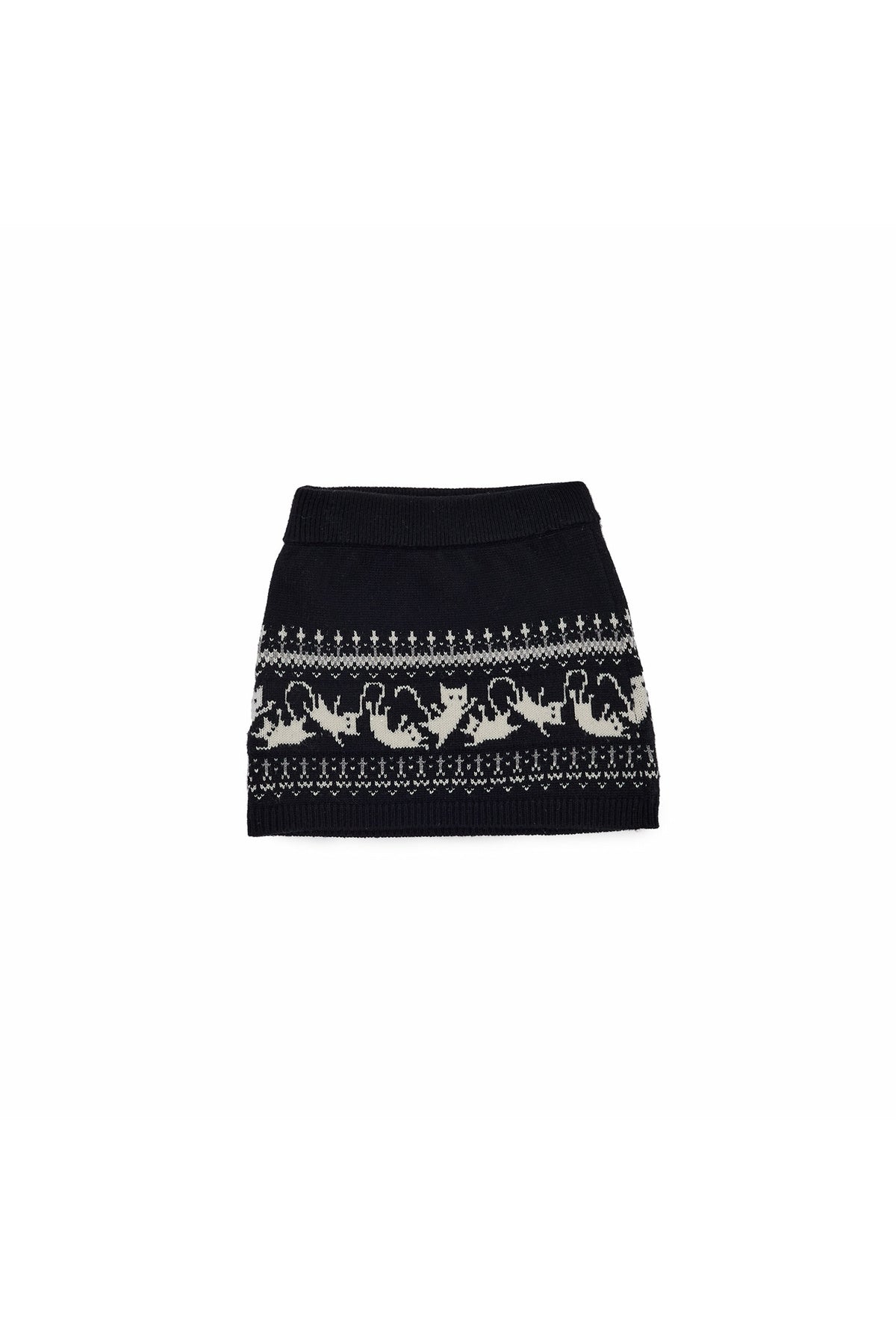Fair-Isle-Jacquard-Set aus Katzen-Pullover, Strickjacke und Rock