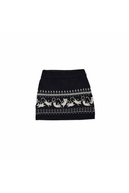 Fair-Isle-Jacquard-Set aus Katzen-Pullover, Strickjacke und Rock