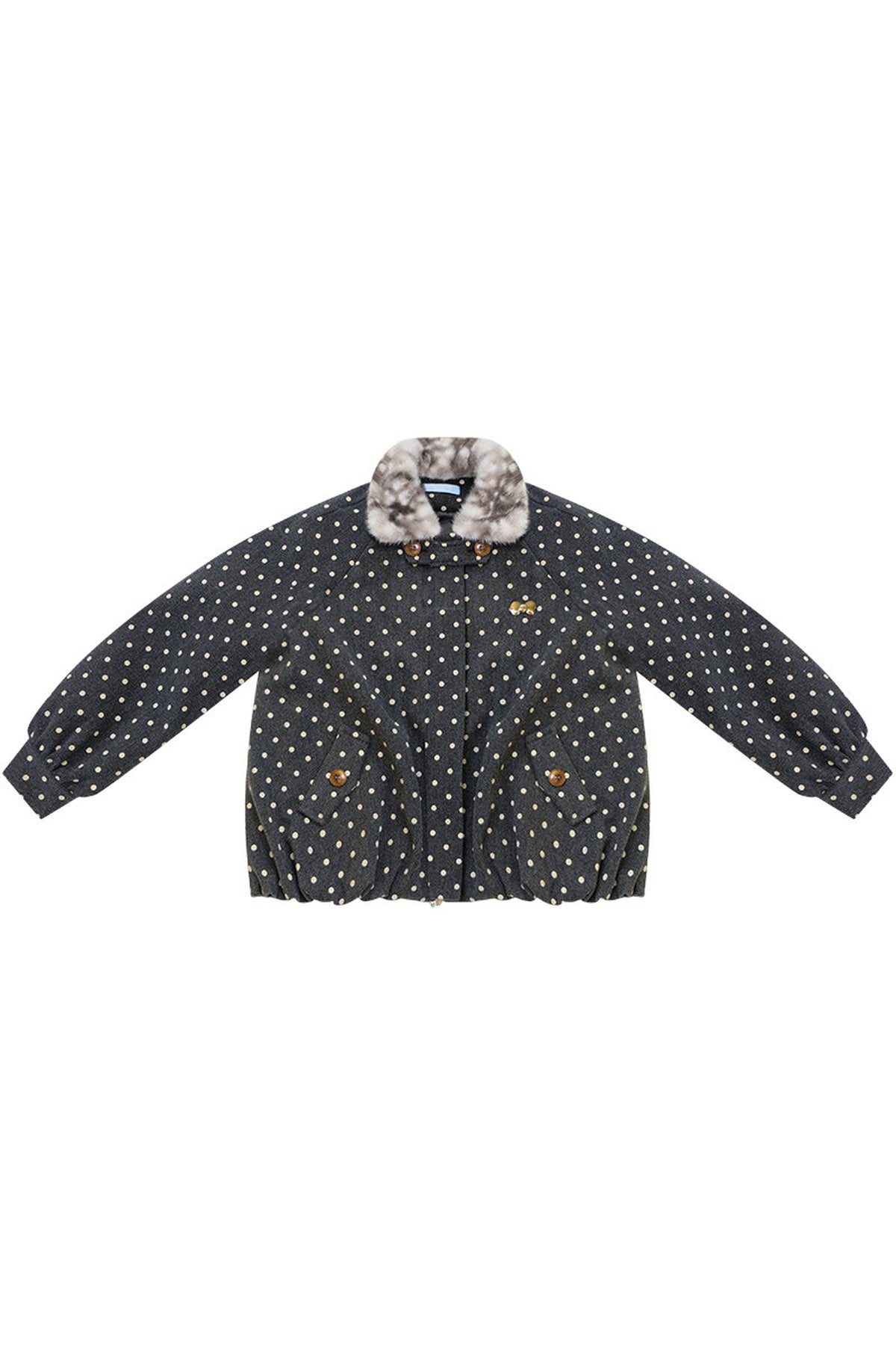Short Polka Dot Plush Collar Cotton Jacket