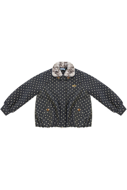 Short Polka Dot Plush Collar Cotton Jacket