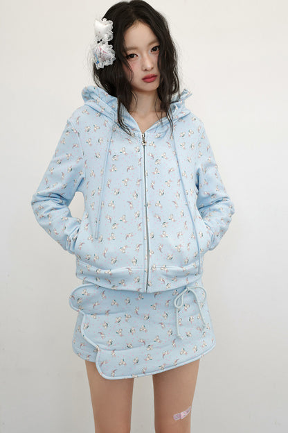 Bunny Print Hooded Sweatshirt Jacket