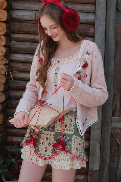 Berry Knit Top, Patchwork Skirt and Jacket Set-Up