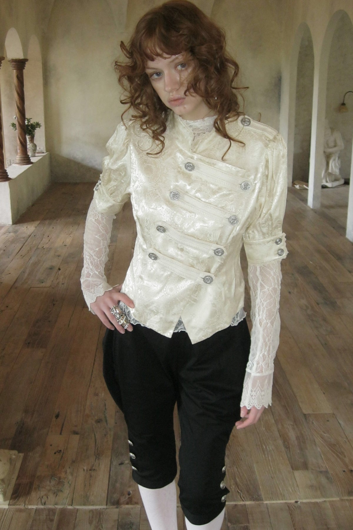 Lace Trim Double Breasted Shirt