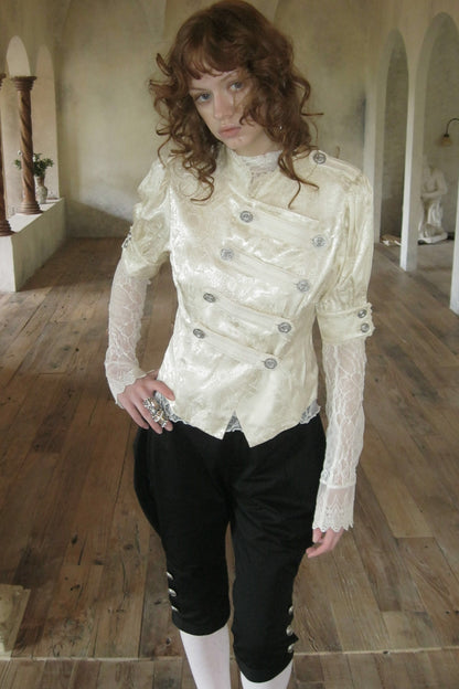Lace Trim Double Breasted Shirt