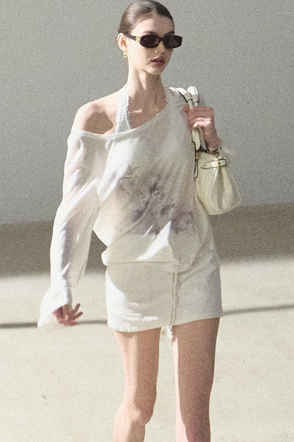 Asymmetrical Off-Shoulder Wool Modal Top