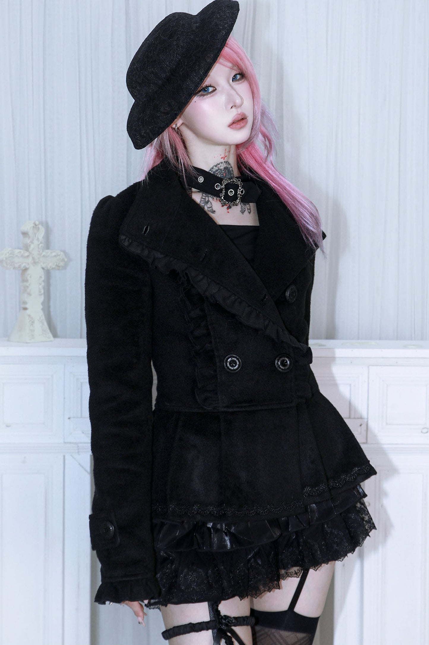 Detachable Bow Woolen Coat and Dress Set