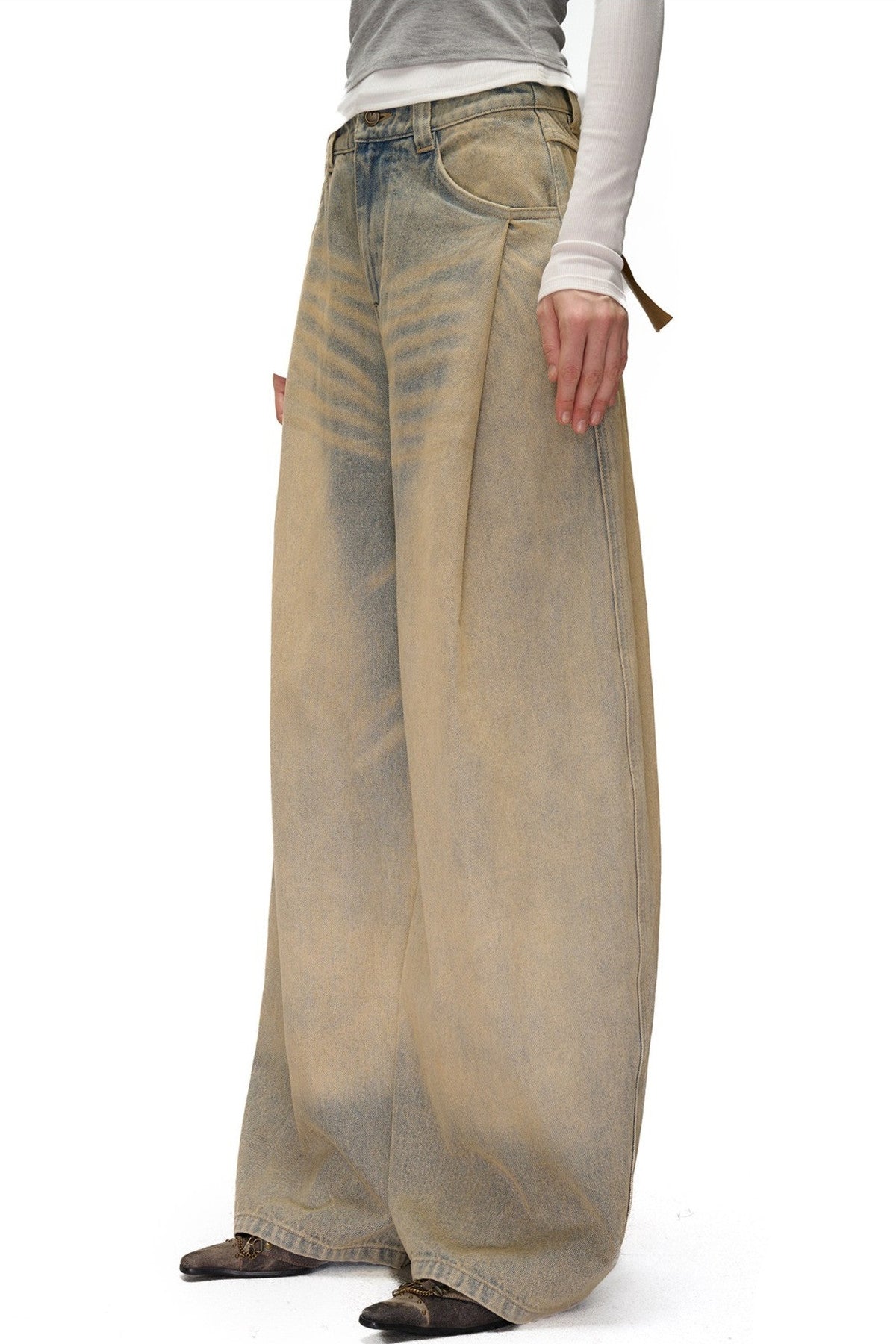 Wide-Leg Washed Vintage Scimitar Jeans
