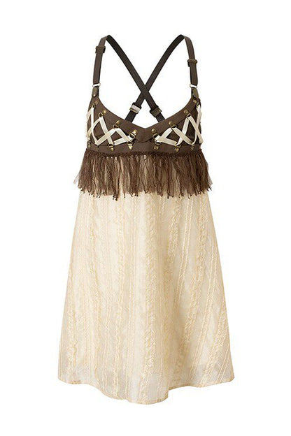 Fringe Leather Strap Camisole Dress